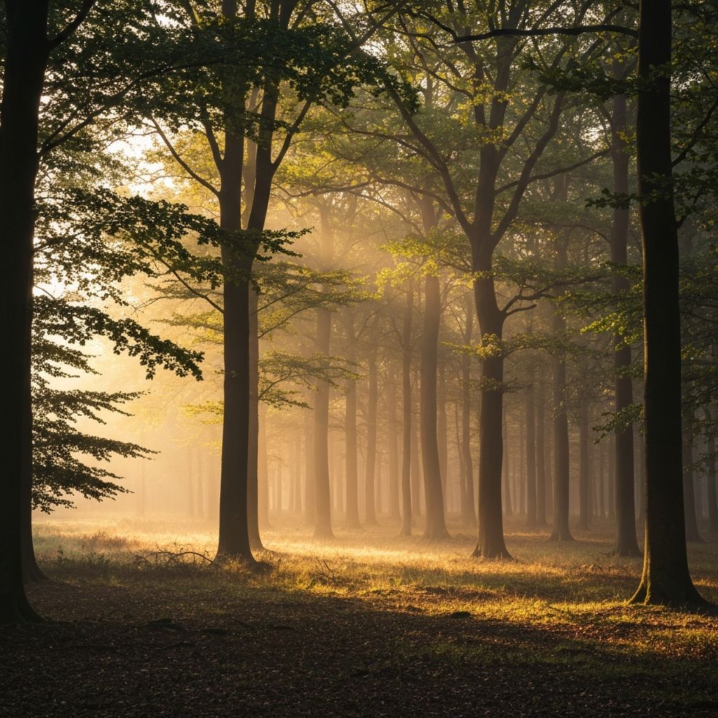 Deutscher Wald im Morgenlicht